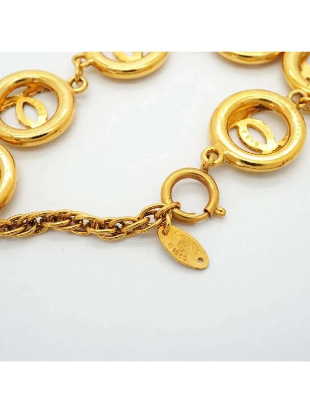 Chanel Bracelet Vintage CC Logo Round Circle Gold Plated